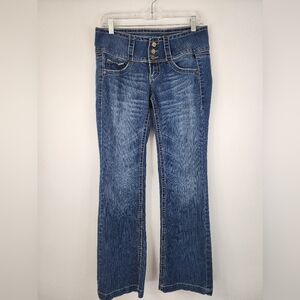 Industrial Cotton Womens Classic Blue Denim 3 Stack Buttons Fair Fit Jeans, sz 9